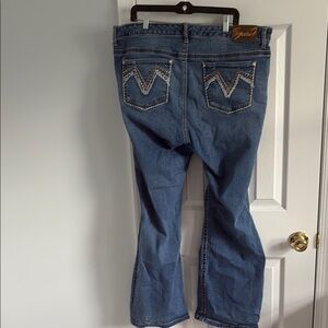 Seven7 Women's Blue Flare Jeans with Back Pocket Embellishment Size 24
